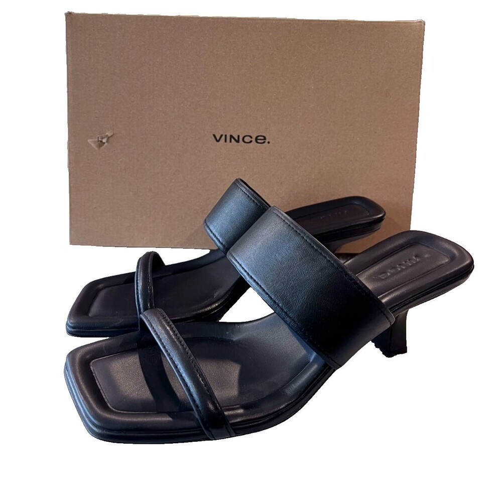 VINCE Cora Black leather Kitten Heel Slide Sandal SIZE 7.5 NEW C1611L3002 in Box